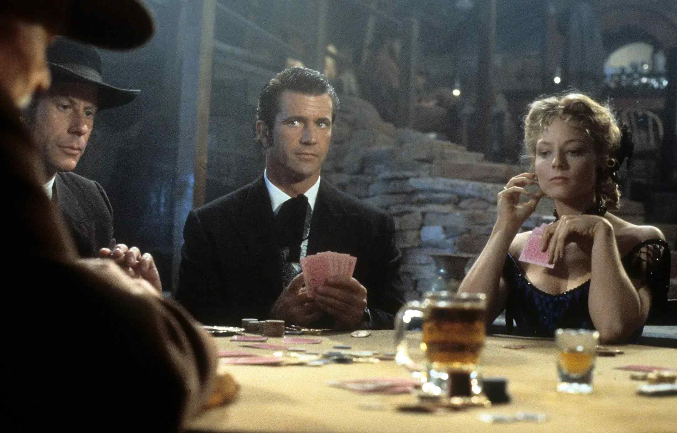A photo of Mel Gibson on the set of the famous poker movie Maverick.
